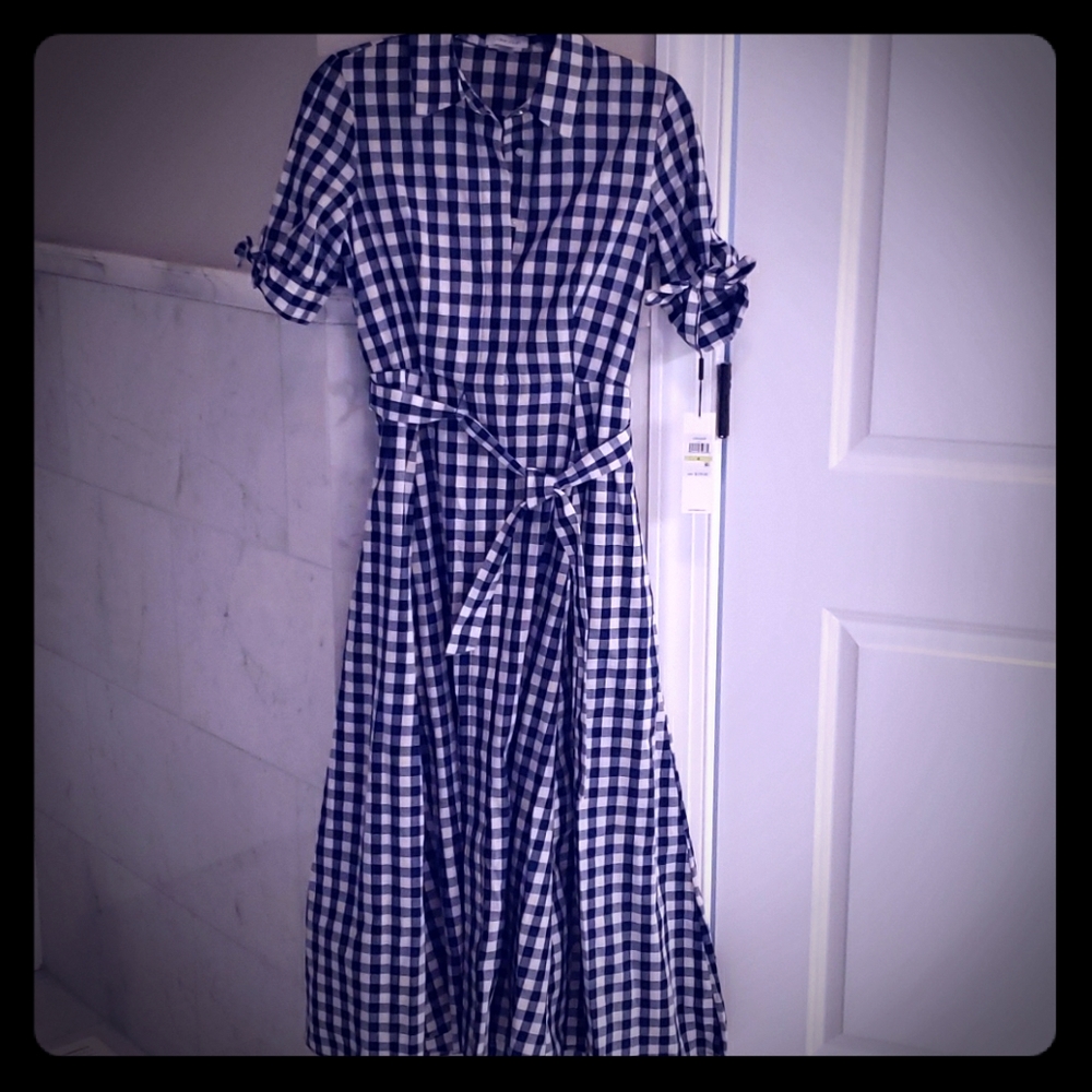 Navy and white gingham midi dress